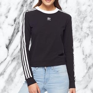 Adidas Black 3-Stripe Long Sleeve